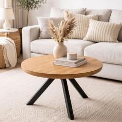 Eiken salon tafelblad rond, diameter 80 cm en dikte 4 cm massief eiken